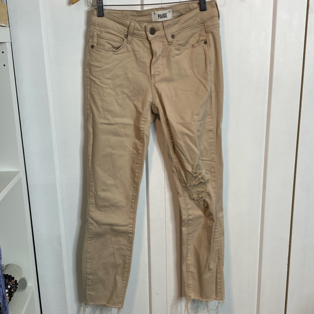 Paige Kylie Crop Tan Oak Sand Distressed Women's Jeans - 25